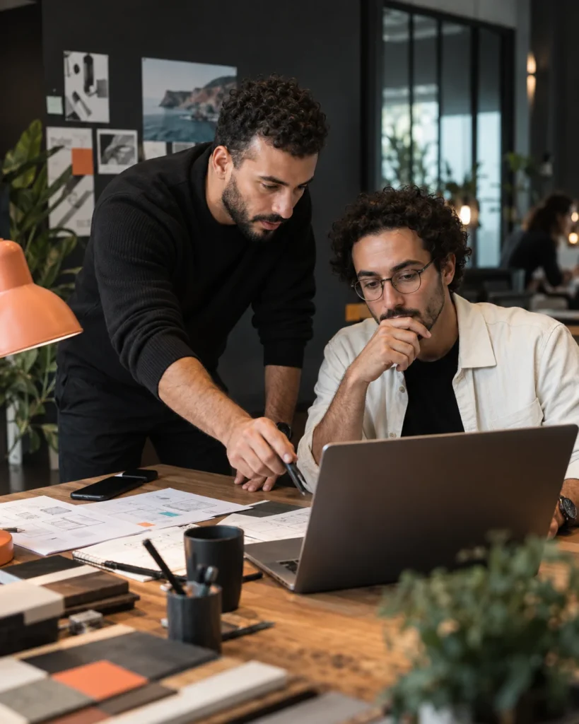 Deux experts digitaux travaillant sur une expérience web et un plan d’acquisition